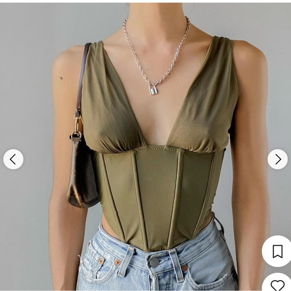 Urban Outfitters Corset Top Olive Green Size S